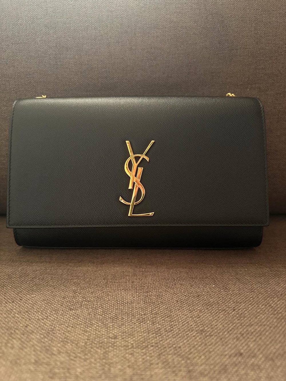 Saint Laurent Kate Medium Black Grained Leather Shoulder/Crossbody Bag in GHW